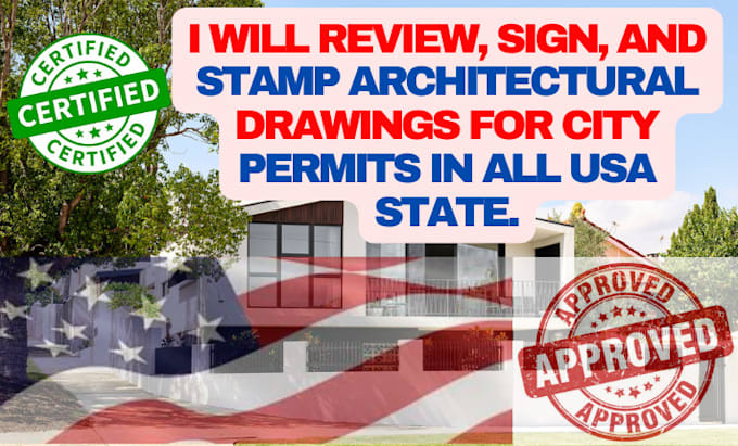 Gig Preview - Review, sign and stamp of architectural drawings for city permit in usa