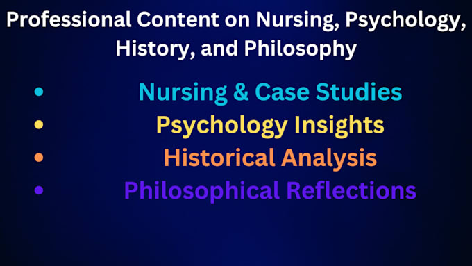 Gig Preview - Handle nursing, case studies, psychology, american history, and philosophy tasks