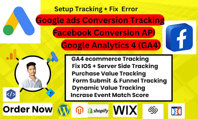 Gig Preview - Setup google ads conversion tracking, facebook api, pixel, fix analytics 4, gtm