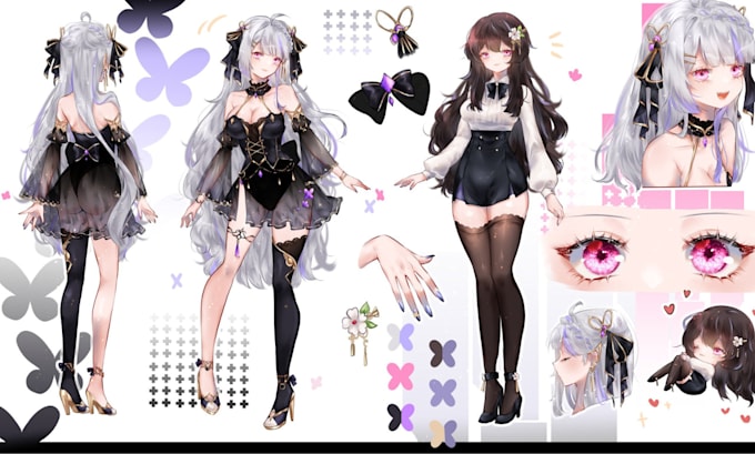 Gig Preview - Do anime vtuber character reference sheet oc art design vtuber avatar