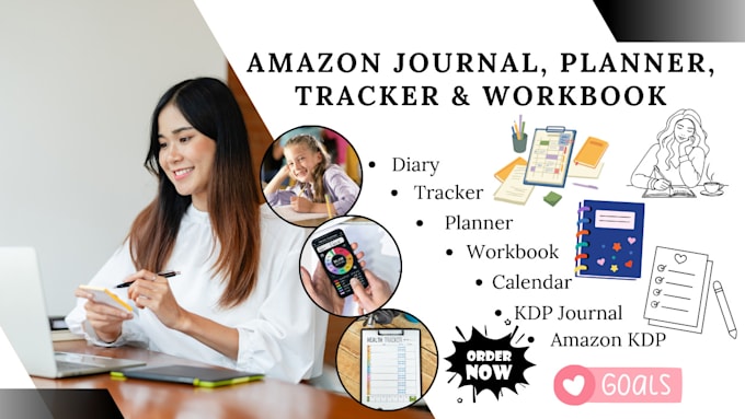 Gig Preview - Create and design custom amazon KDP content journal, planner, workbook, tracker