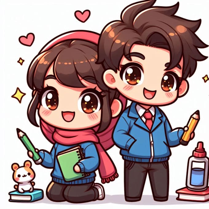 Gig Preview - Create adorable kawaii chibi art, such as a cute chibi couple