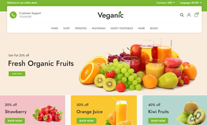 Gig Preview - Design vegan shopify store groceries store vegetarian organic fruits