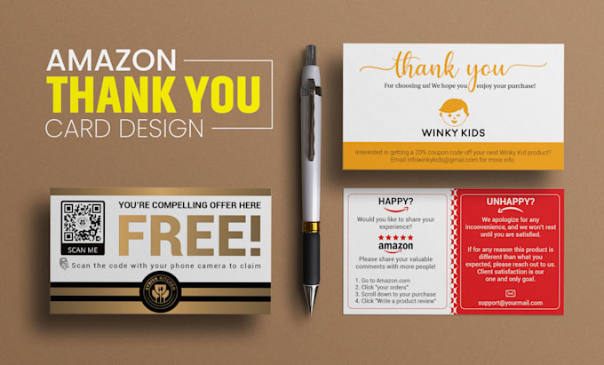 Gig Preview - Amazon product insert, thank you card, package insert, postcard design