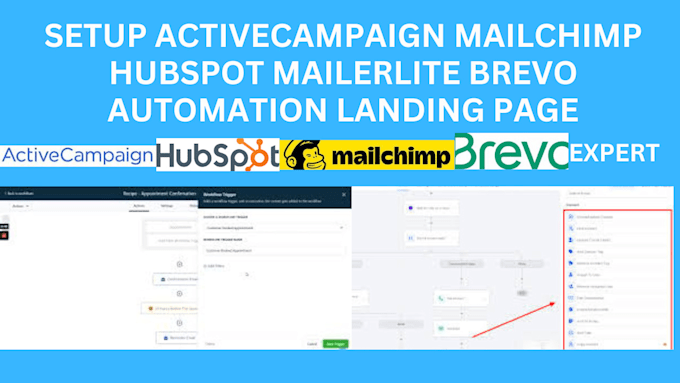 Gig Preview - Setup hubspot mailchimp activecampaign mailerlite brevo automation landing page