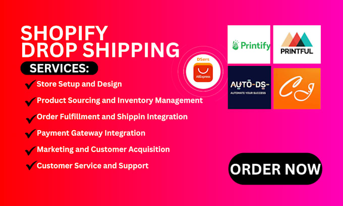 Gig Preview - Setup shopify dropshipping dsers auto ds zendrop cj printify printful