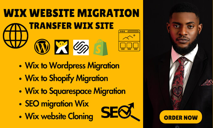 Gig Preview - Migrate wix website transfer wix site to wordpress shopify squarespace clone wix