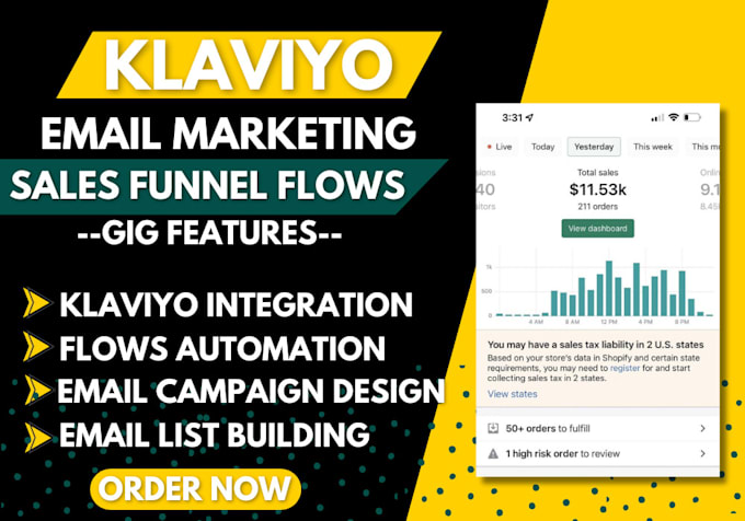 Gig Preview - Shopify klaviyo email marketing sales funnel email marketing campaign flow setup