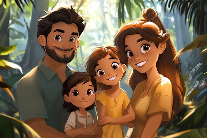 Gig Preview - Design a professional disney family portrait