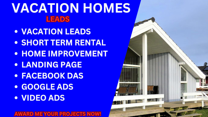 Gig Preview - Vacation home lead short term rental landing page facebook ads google video ads