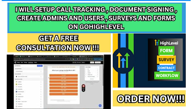 Gig Preview - Setup call tracking document signing create admins  surveys forms on gohighlevel