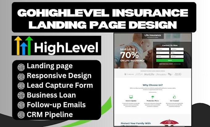 Gig Preview - Design gohighlevel landing page insurance leads insurance website life insurance