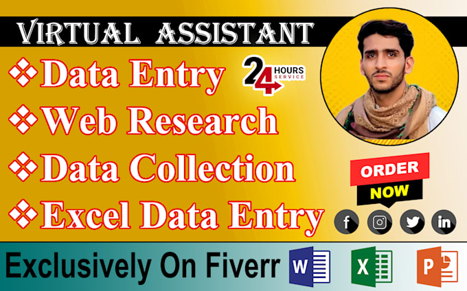 Gig Preview - Do your data entry as your virtual assistant and web researcher