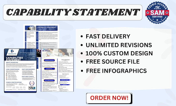 Gig Preview - Design professional government capability statement, modern capability statement