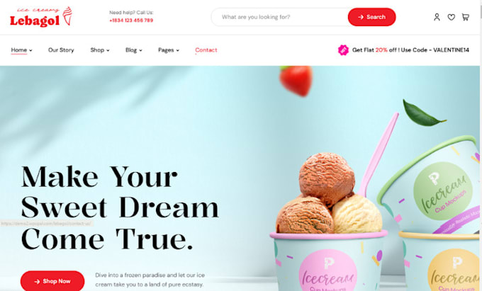 Gig Preview - Design ice cream shopify burger store bakery restaurant website cake store