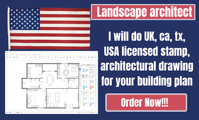 Gig Preview - Do UK, ca, tx, USA licensed stamp, architectural drawing for your building plan