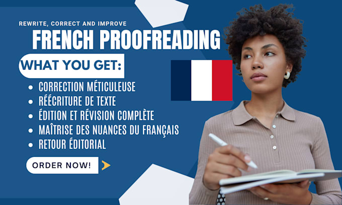 Gig Preview - Do book proofreading, copy edit, proofread your french content, french writing