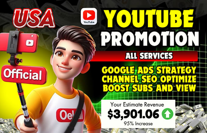 Gig Preview - Youtube channel promotion channel monetization active USA video monetization