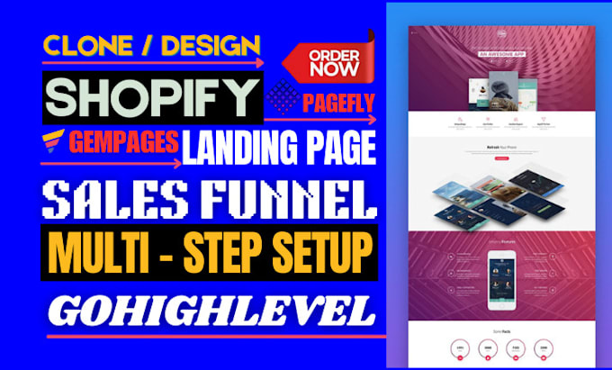 Gig Preview - Clone gohighlevel funnel pagefly shopify product landing page gempages design