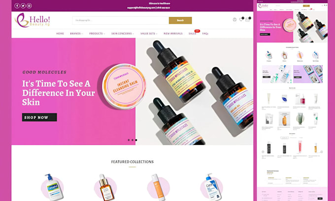 Gig Preview - Skin care website cosmetics website skin care shopify store skin care website