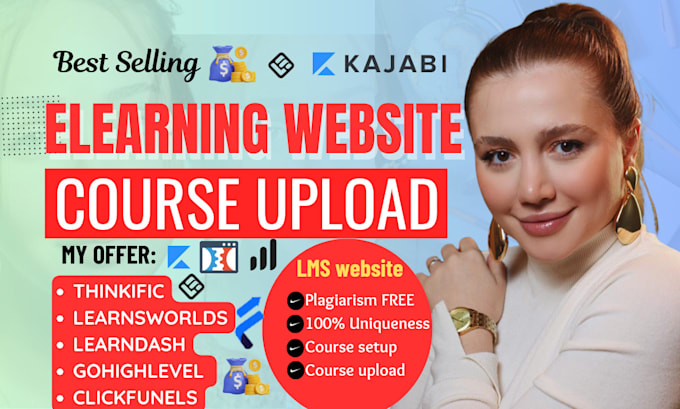 Bestseller - create thinkific learnsworlds website, kajabi teachable or kartra course website