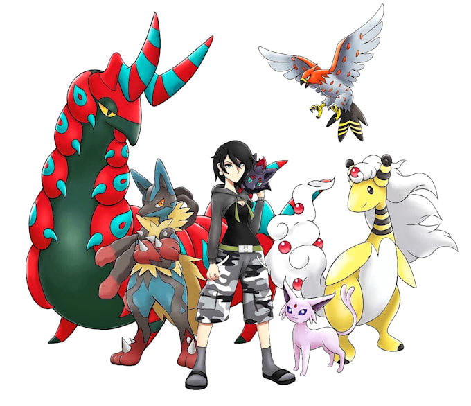 Gig Preview - Draw you as a pokemon trainer and your team with background