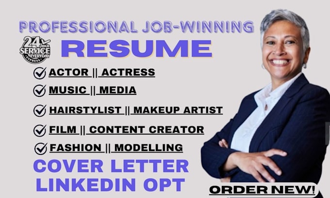 Gig Preview - Write actor, actress, media, hairstylist, fashion, film, content creator resume