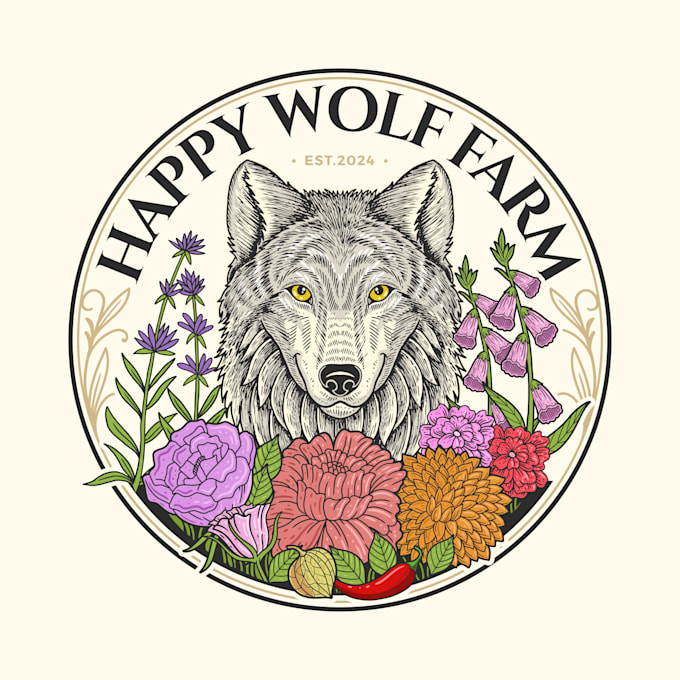 Gig Preview - Design unique happy wolf farm logo