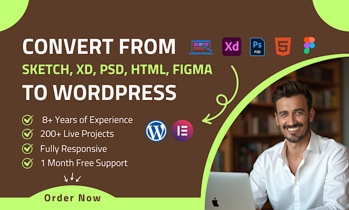 Gig Preview - Convert sketch, xd, psd, html, figma to wordpress or canva to wordpress