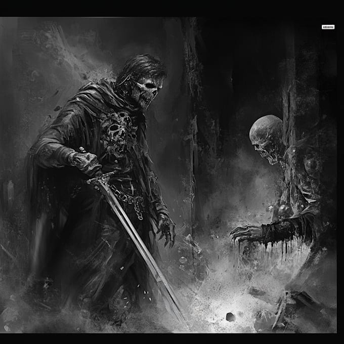 Gig Preview - Draw black and white dark horror fantasy art for you