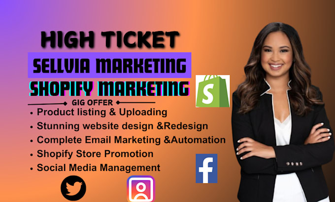 Bestseller - do high ticket sellvia marketing, shopify marketing tik tik social media manager