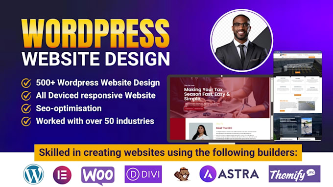 Gig Preview - Build modern responsive wordpress, website design and wordpress website