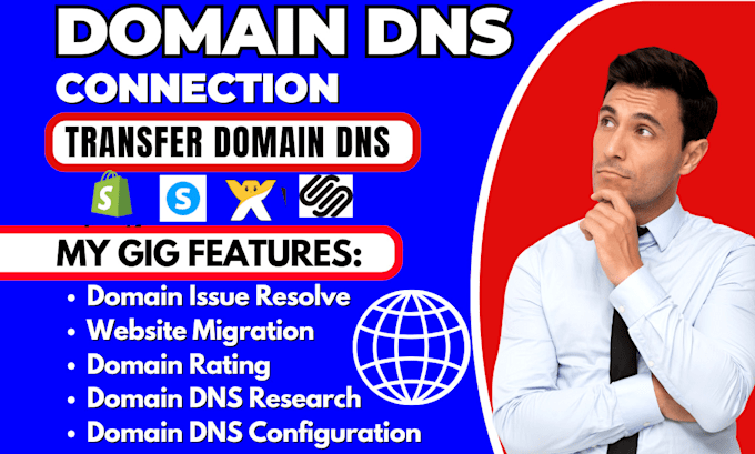 Gig Preview - Connect transfer domain dns to shopify systeme io squarespace wix domain rating