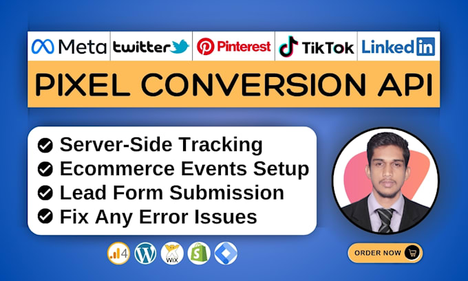 Gig Preview - Fix meta pixel, tiktok pixel, twitter pixel, linkedin, pinterest conversion api