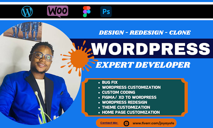 Gig Preview - Do wordpress website developement, design, redesign, clone, wordpress  plugins