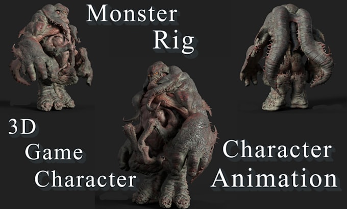 Gig Preview - 3d character, monster design, animation rig, blender asset, game, 3d printing