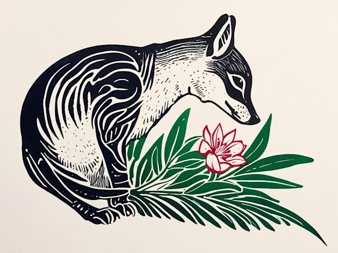 Gig Preview - Illustrate animal or botanical linocut based on your request