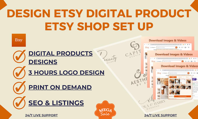 Gig Preview - Design etsy digital product ,etsy shop, stan etsy print on demand , SEO listing