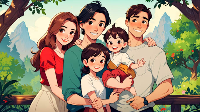 Gig Preview - Design a professional disney family portrait