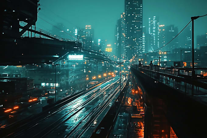 Gig Preview - Create a cyberpunk city sci fi style for any project