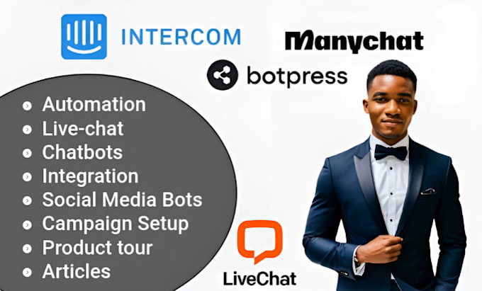 Gig Preview - Setup intercom chatbot integration product tour live chat help center