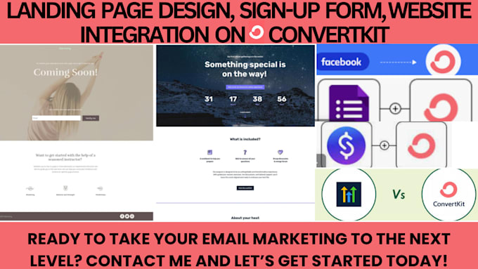 Gig Preview - Design landing page, sign up form, integrate them with website on convertkit