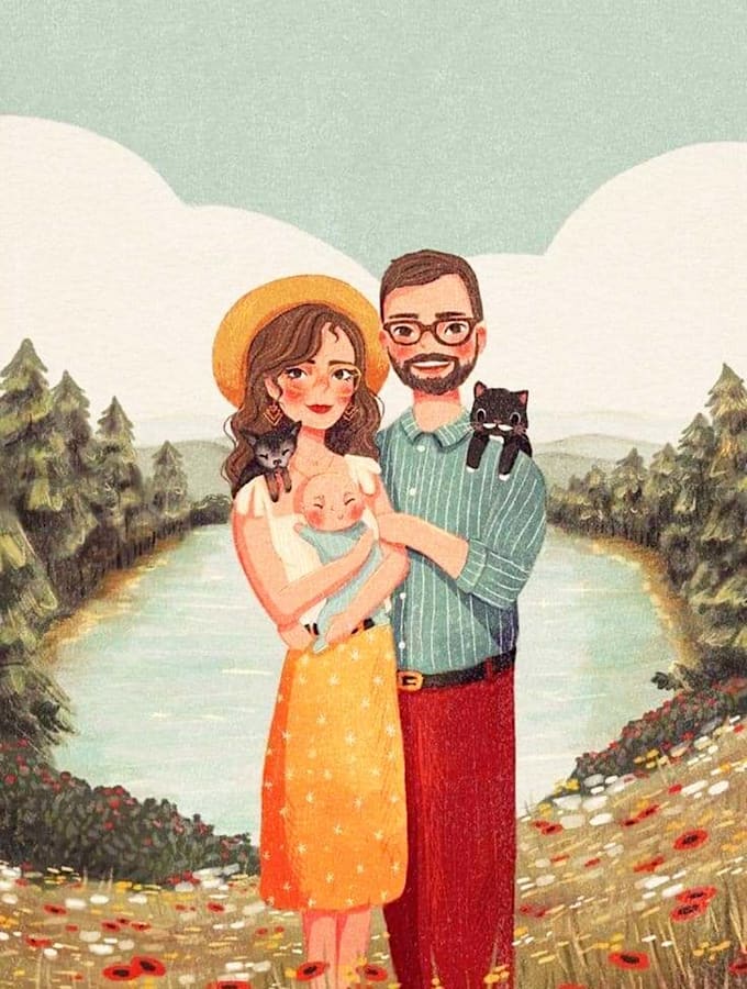 Gig Preview - Paint amazing couple or family portrait in watercolor or portrait in watercolor