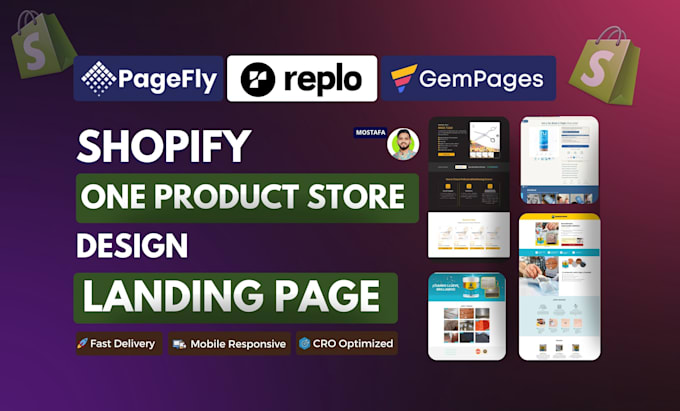 Gig Preview - Build one product shopify store or landing page by replo pagefly gempages