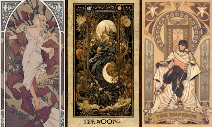 Gig Preview - Draw art nouveau illustration vintage art deco tarot card in art nouveau style