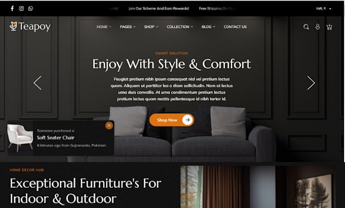 Gig Preview - Design highly exceptional furniture shopify home decor store interior design