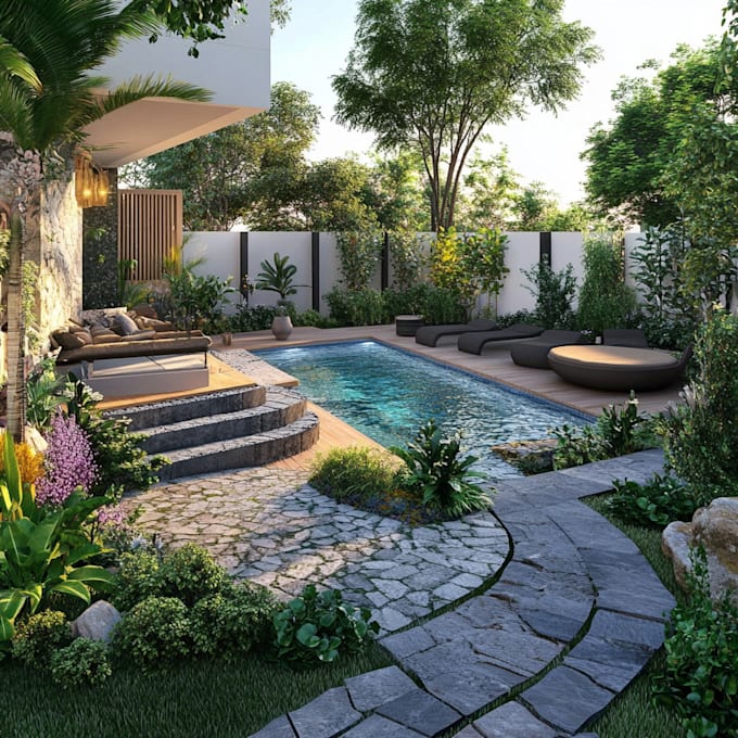 Gig Preview - Do 2d backyard landscape design, garden, patio, swimming pool design