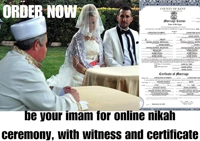 Gig Preview - Be your imam for online nikah ceremony, with witness, wali, and certificate