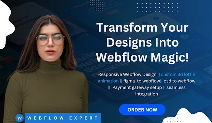 Gig Preview - Migrate psd, figma to webflow website custom 3d lottie animation webflow website