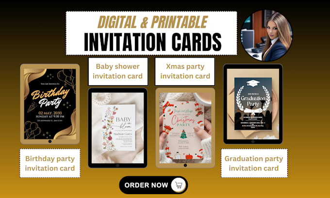 Gig Preview - Create digital printable invitations cards, christmas cards, baby showers, seo